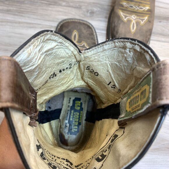 Old Corral Men US 7 Mexico 25 1/2 Brown Week Square Leather Boots Western Cowboy - Picture 14 of 15